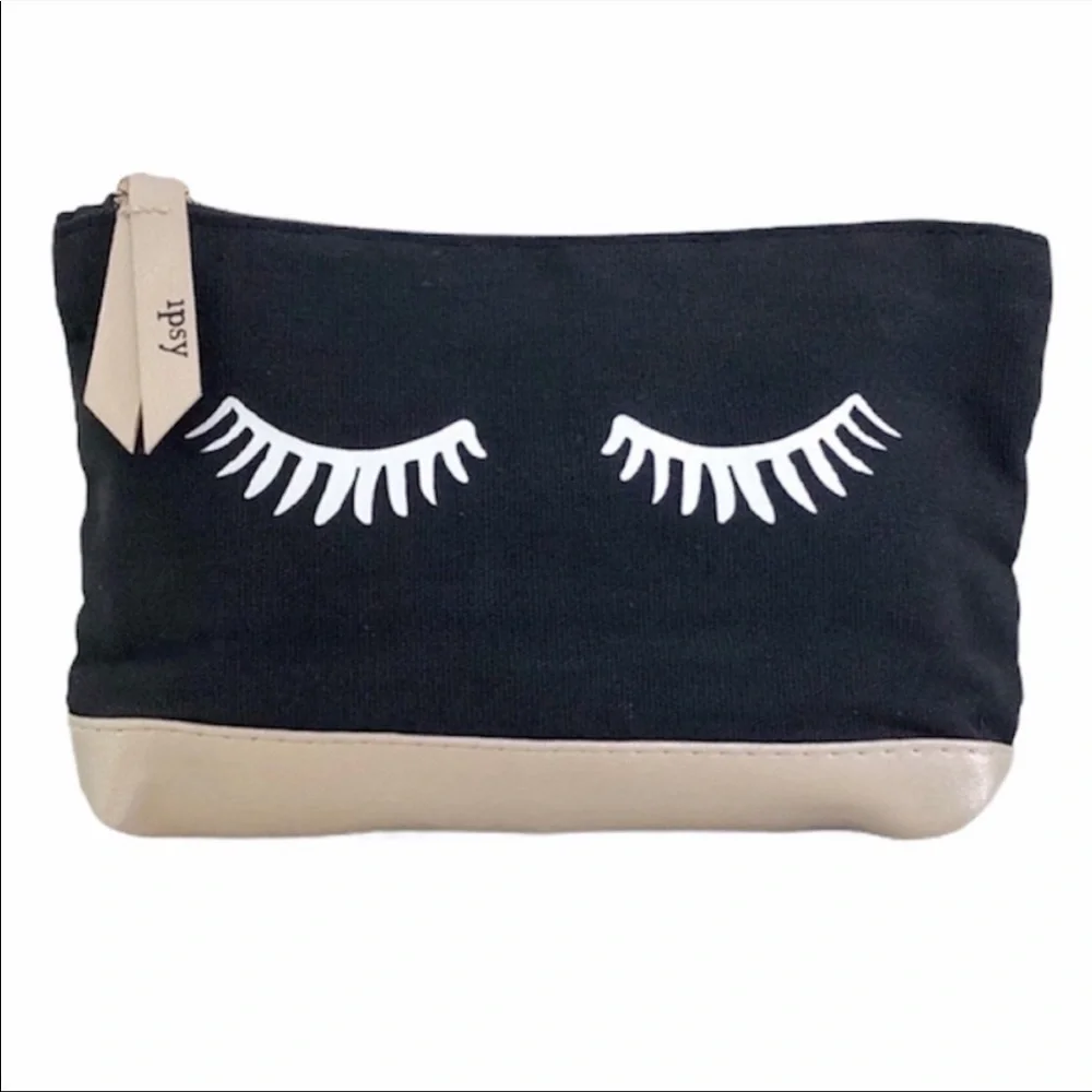 Ipsy Black & Gold Small Zip Up Makeup Cosmetic Bag